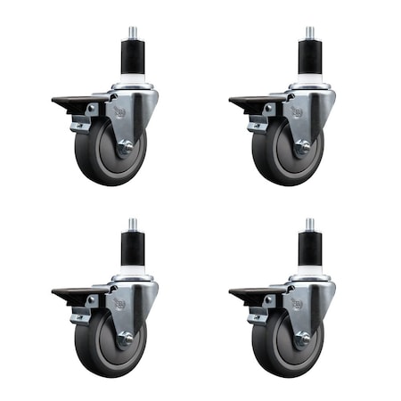 Service Caster 4'' Thermoplastic Rubber Swivel 1-1/2'' Expanding Stem Caster Set with Brake, 4PK SCC-EX20S414-TPRB-PLB-112-4